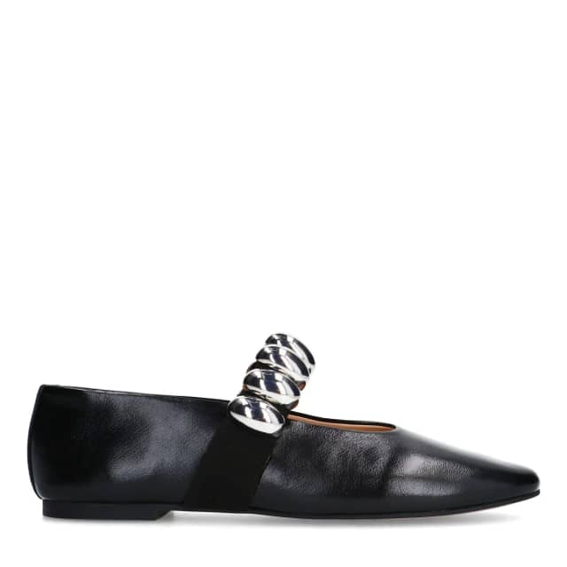 Sacha Zwarte leren ballerina's met zilverkleurige studs