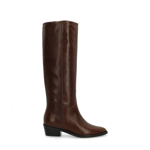 Manfield Donkerbruine Leren Hoge Laarzen Met Blokhak Van 3 Cm