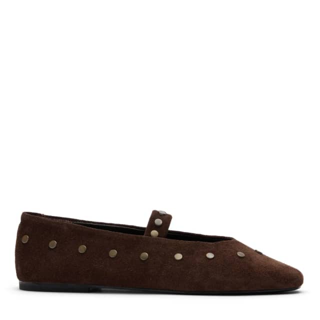 Sacha Donkerbruine suède ballerina's met goudkleurige studs