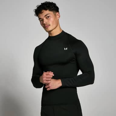 Myprotein MP basislaag trainingsshirt met hoge hals en lange mouwen voor heren - Zwart