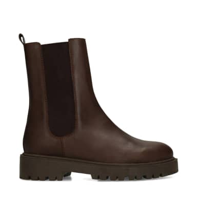 Manfield Bruine Leren Chelsea Boots Met Ritssluiting