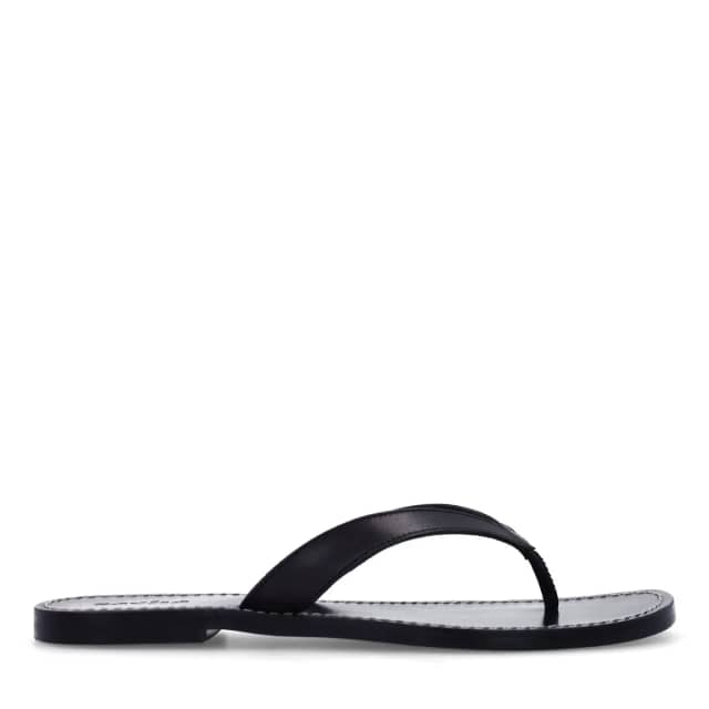 Sacha Zwarte leren teenslippers