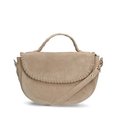 Manfield Beige Suède Schoudertas Met Drukknoop