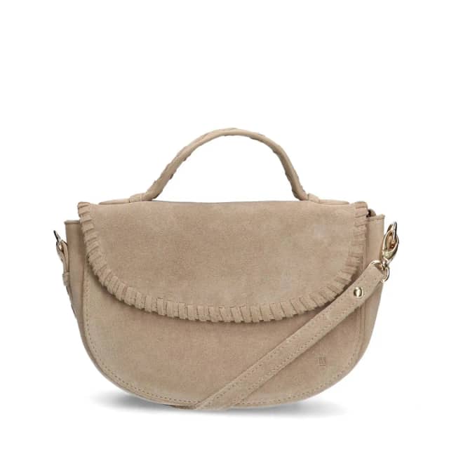 Manfield Beige Suède Schoudertas Met Drukknoop