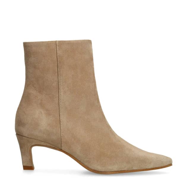 Manfield Beige Suède Enkellaarsjes Met Hak Met Ritssluiting