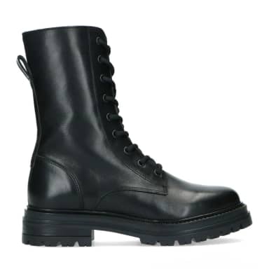 Manfield Zwarte Leren Biker Boots Met Veters Met Plateau Zool Van 4 Cm