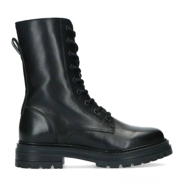 Manfield Zwarte Leren Biker Boots Met Veters Met Plateau Zool Van 4 Cm