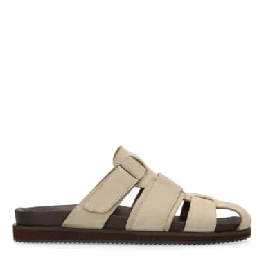 Manfield Manfield Beige Suède Slippers Met Gespsluiting