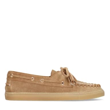 Manfield Cognac Suède Boatloafers Met Veters