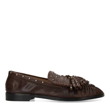 Manfield Bruine Leren Loafers Met Zilveren Studs