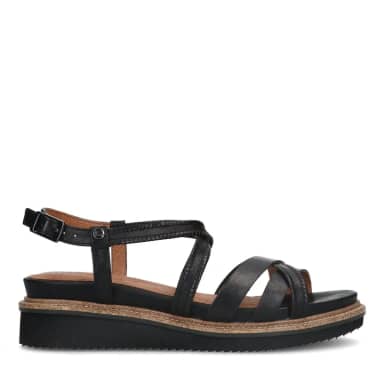 No Stress Zwarte Leren Sandalen Met Bandjes Met Sleehak Van 4 Cm Met Gespsluiting