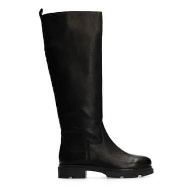 Manfield Zwarte Leren Hoge Laarzen Met Plateau Hak Van 3 Cm Met Ritssluiting