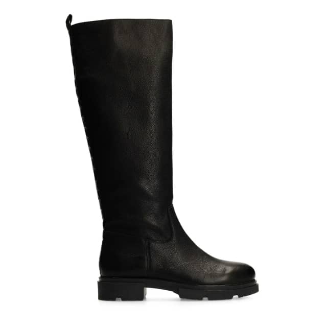 Manfield Zwarte Leren Hoge Laarzen Met Plateau Hak Van 3 Cm Met Ritssluiting