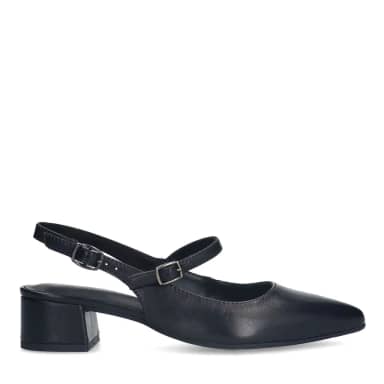 No Stress Zwarte Leren Slingbacks Met Blokhak Van 4 Cm Met Gespsluiting