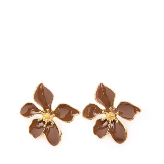 Manfield Bruine Statement Bloemen Oorbellen