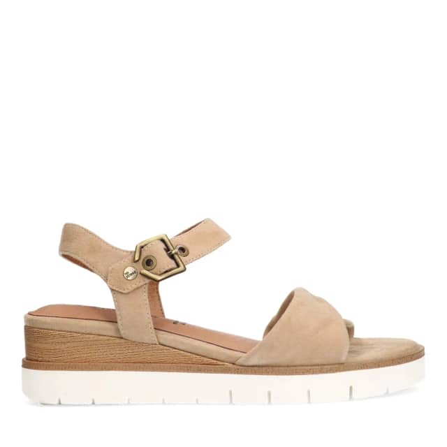 No Stress Beige Suède Sandalen Met Sleehak Van 4 Cm Met Gespsluiting