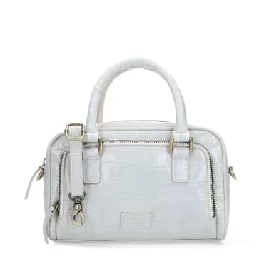 Manfield Manfield Witte Lakleren Handtas Met Crocoprint Met Ritssluiting