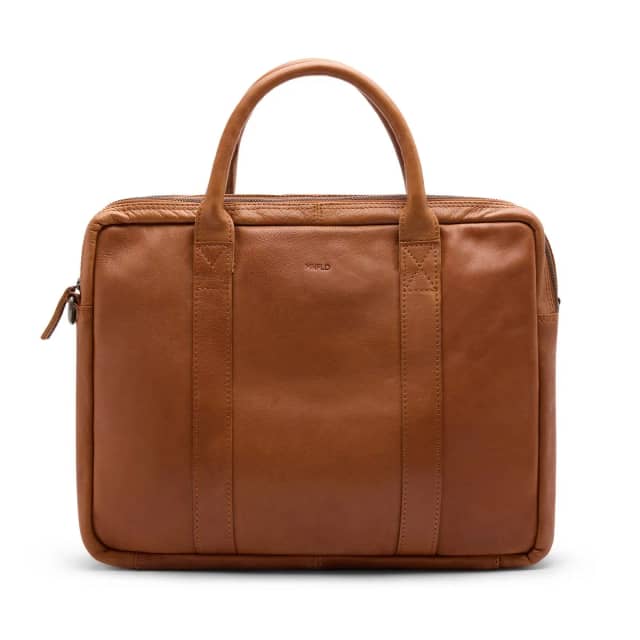 Manfield 18 Inch Cognac Leren Laptoptas Met Ritssluiting