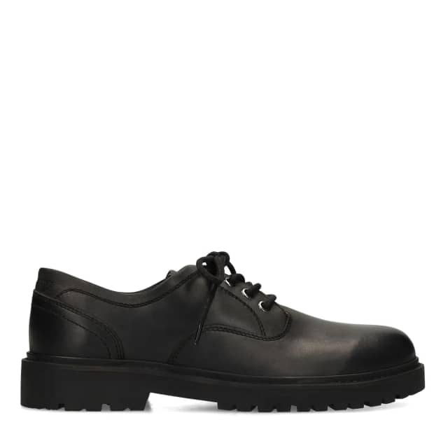 Manfield Zwarte Leren Veterschoenen