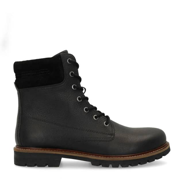Manfield Zwarte Leren Veterboots