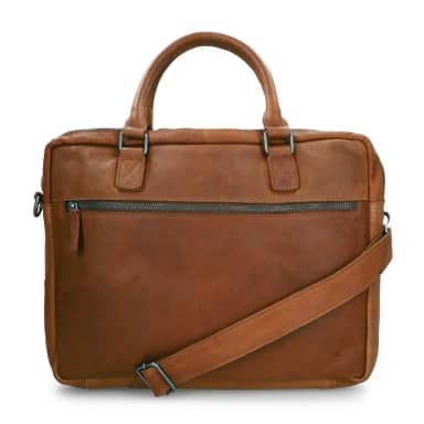 Manfield 18 Inch Cognac Leren Laptoptas Met Ritssluiting