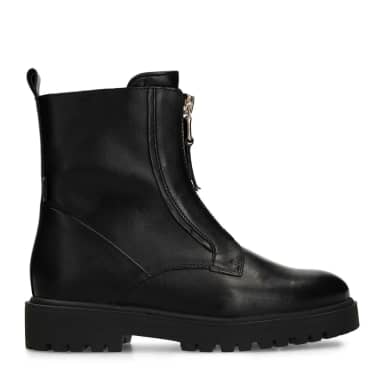 Manfield Zwarte Leren Enkellaarsjes Met Rits Met Plateau Zool Van 3 Cm