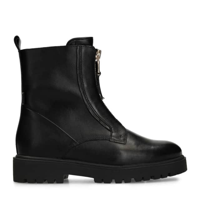 Manfield Zwarte Leren Enkellaarsjes Met Rits Met Plateau Zool Van 3 Cm