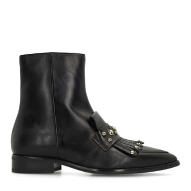 Manfield Zwarte Leren Enkellaarsjes Met Studs Met Blokhak Van 3 Cm Met Ritssluiting