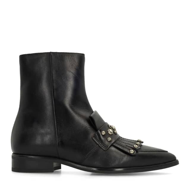 Manfield Zwarte Leren Enkellaarsjes Met Studs Met Blokhak Van 3 Cm Met Ritssluiting