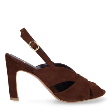 Manfield Bruine Suède Slingbacks Met Rechte Hak Van 8 Cm Met Gespsluiting