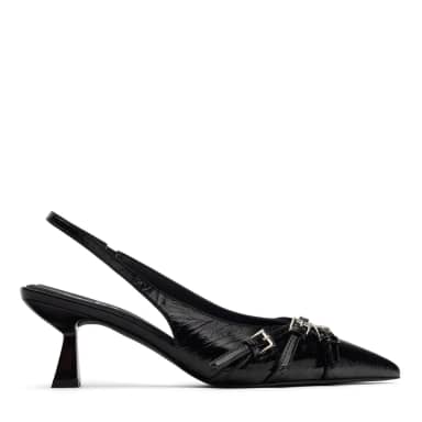 Zwarte slingback pumps met gespen