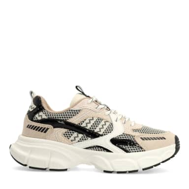 Manfield Beige Sneakers Met Zwarte En Witte Mesh Details Met Plateau Zool Met Veters