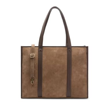Manfield 18 Inch Taupe Suède Shopper Met Leren Details Met Ritssluiting