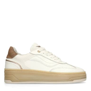 Manfield Witte Leren Sneakers Met Plateau Zool Met Veters