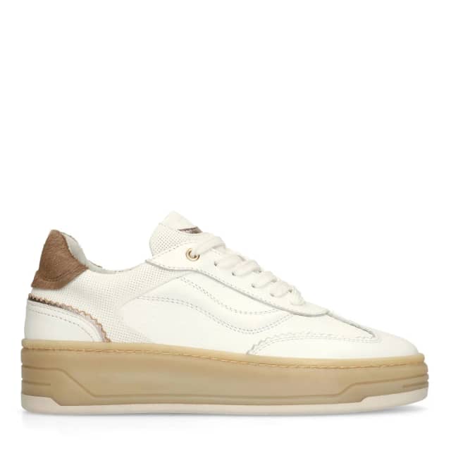 Manfield Witte Leren Sneakers Met Plateau Zool Met Veters