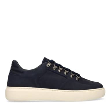 Manfield Donkerblauwe Nubuck Sneakers Met Veters