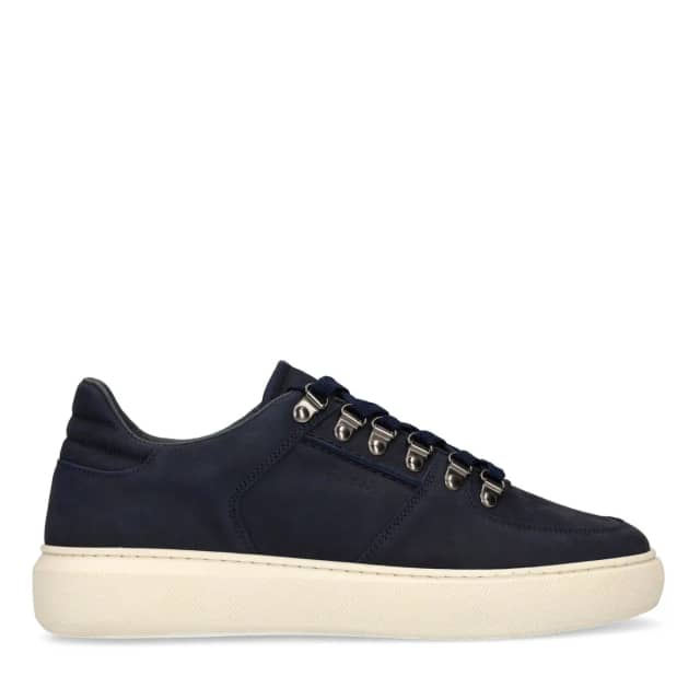 Manfield Donkerblauwe Nubuck Sneakers Met Veters