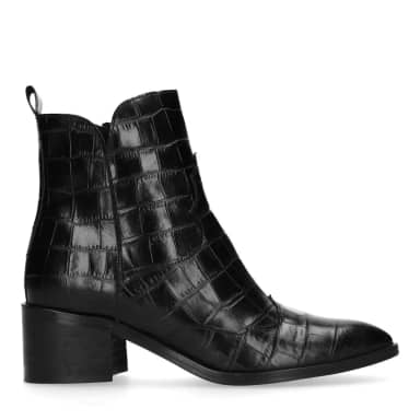 Manfield Manfield Zwarte Enkellaarsjes Met Crocoprint Met Blokhak Van 6 Cm Met Ritssluiting