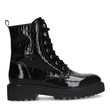 Manfield Manfield Zwarte Lakleren Veterlaarsjes