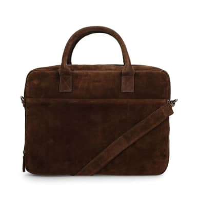 Manfield 18 Inch Donkerbruine Suède Laptoptas Met Ritssluiting