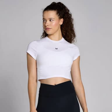 Myprotein MP Basics croptop met nauwsluitende pasvorm en korte mouwen voor dames - Wit