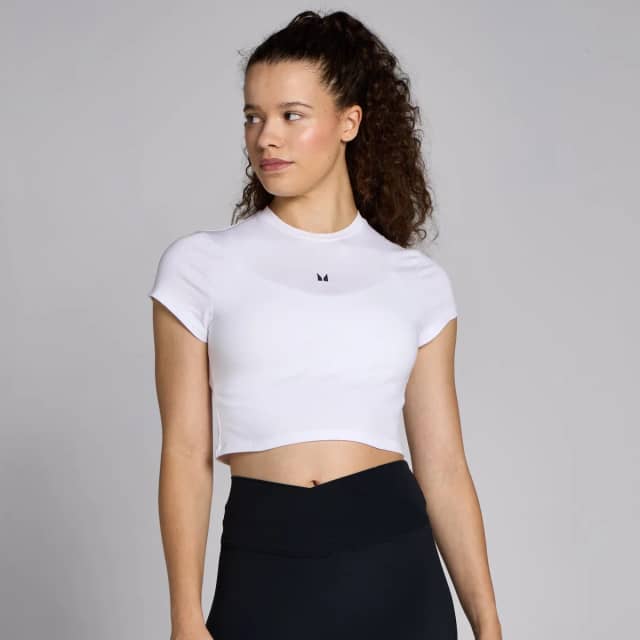 Myprotein MP Basics croptop met nauwsluitende pasvorm en korte mouwen voor dames - Wit