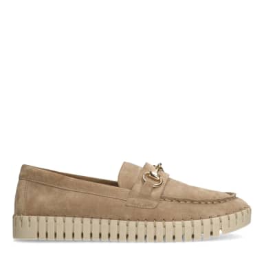 Manfield Manfield Beige Suède Loafer Met Goudkleurig Detail Met Plateau Zool