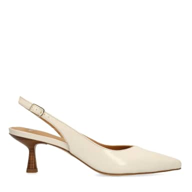 Manfield Off White Lakleren Slingbacks Met Kitten Heel Van 5 Cm Met Gespsluiting