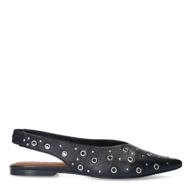 Sacha Zwarte leren slingbacks met zilverkleurige studs