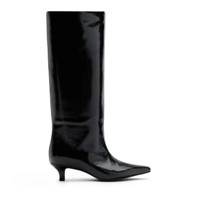 Zwarte hoge lakleren laarzen met kitten heel