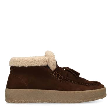 Manfield Bruine Suède Teddy Boots Met Veters