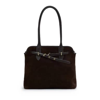 Manfield Manfield Donkerbruine Suède Handtas Met Ritssluiting