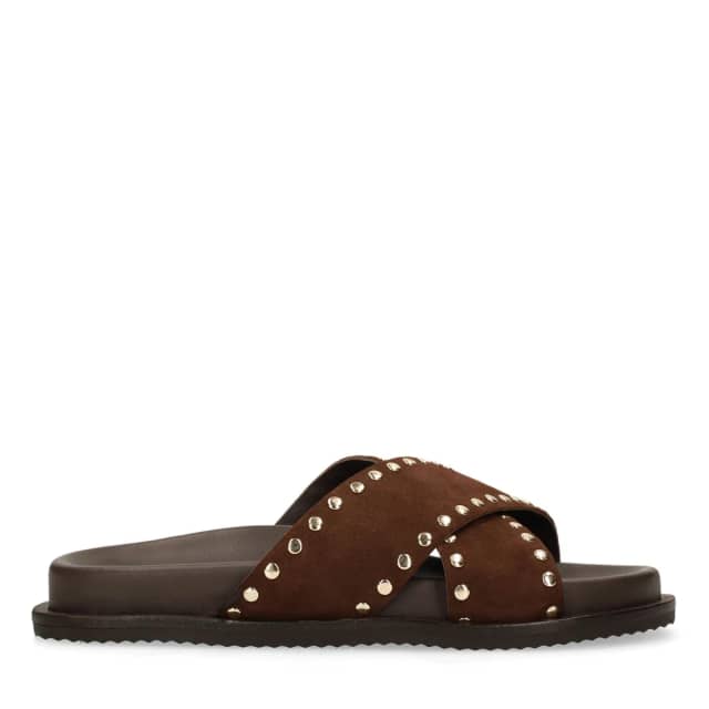 Sacha Bruine suède slippers met goudkleurige studs