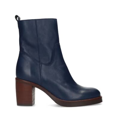 Manfield Blauwe Leren Enkellaarsjes Met Hak Met Ritssluiting